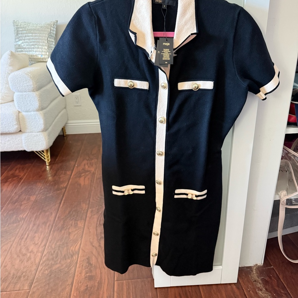 Maje Black and Cream Collared Top